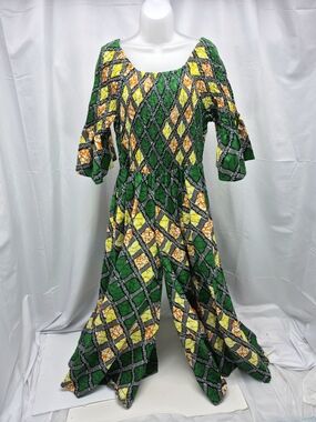 NWOT Advance Apparels African Ankara Print Wide Leg Smocked Jumpsuit Free Size